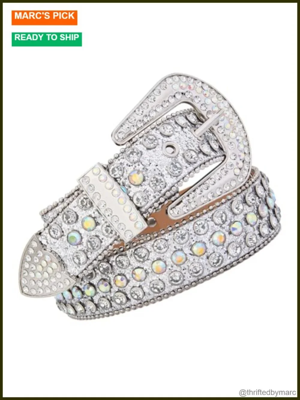 Studded Rhinestone Belt Faux Leather Bling Design Y2K Shiny Diamond Retro